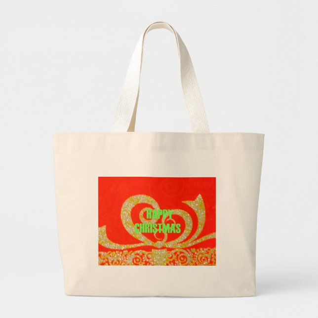Merry Christmas Golden Red Snowflex.jpg Large Tote Bag (Front)