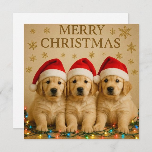 Merry Christmas Golden Retriever Christmas Card. Holiday Card (Front/Back)