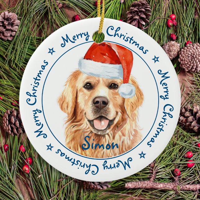 Merry Christmas Golden Retriever Cute Santa Dog Ce Ceramic Ornament (Creator Uploaded)