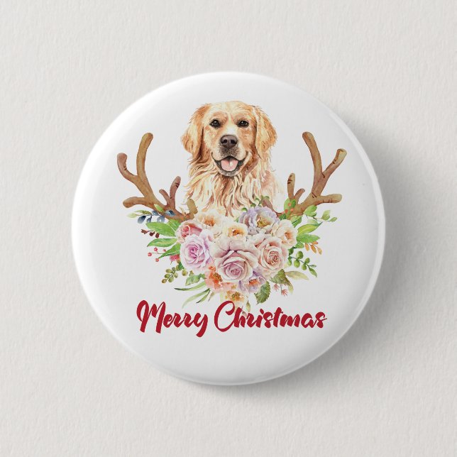 Merry Christmas Golden Retriever Dog Pet 6 Cm Round Badge (Front)