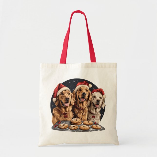 Merry Christmas Golden Retriever Dogs Baking Tote Bag (Front)