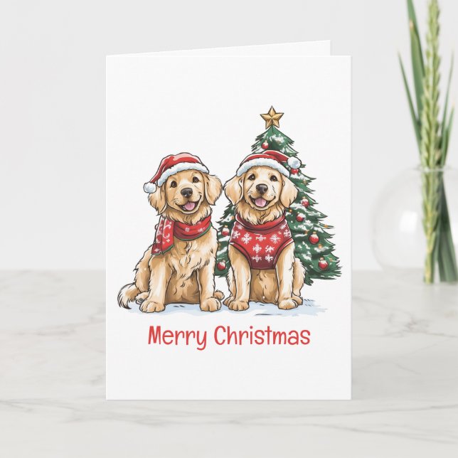 Merry Christmas Golden Retriever Dogs Holiday Card (Front)