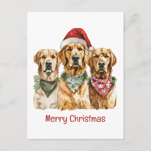 Merry Christmas Golden Retriever Dogs Holiday Postcard (Front)
