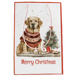Merry Christmas Golden Retriever Dogs Medium Gift Bag