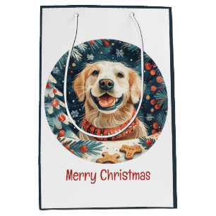 Merry Christmas Golden Retriever Dogs Medium Gift Bag
