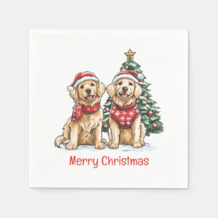 Merry Christmas Golden Retriever Dogs Napkin