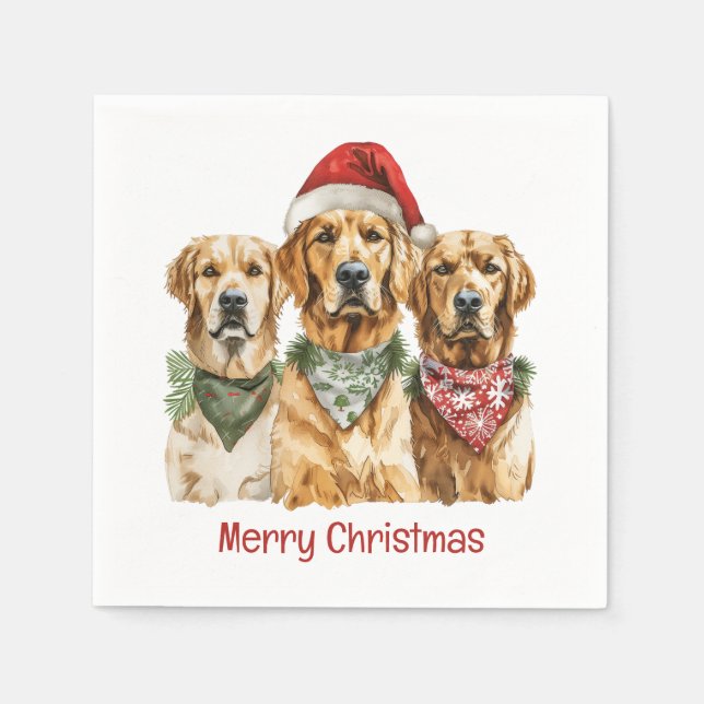 Merry Christmas Golden Retriever Dogs Napkin (Front)