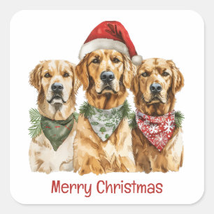 Merry Christmas Golden Retriever Dogs Square Sticker