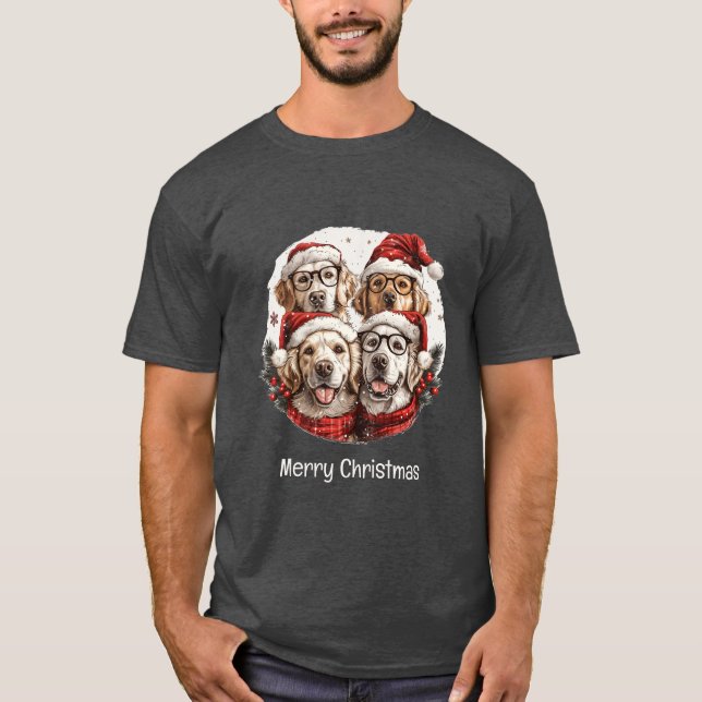 Merry Christmas Golden Retriever Dogs T-Shirt (Front)