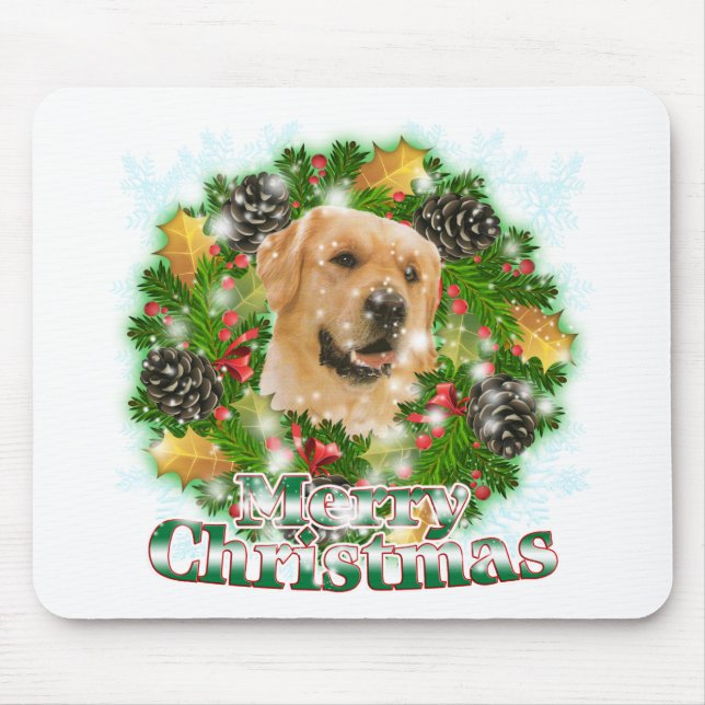 Merry Christmas Golden Retriever Mouse Pad (Front)