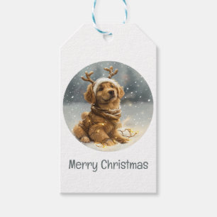 Merry Christmas Golden Retriever Puppy Gift Tags