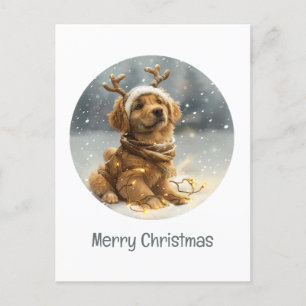 Merry Christmas Golden Retriever Puppy Holiday Postcard
