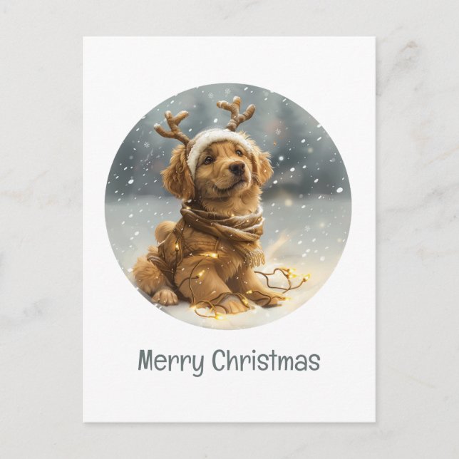Merry Christmas Golden Retriever Puppy Holiday Postcard (Front)