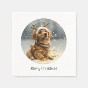 Merry Christmas Golden Retriever Puppy Napkin