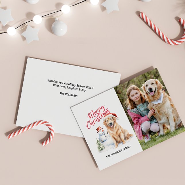 MERRY CHRISTMAS GOLDEN RETRIEVER SINGLE PHOTO HOLIDAY CARD (elegant GOLDEN RETRIEVER THEMED CHRISTMAS CARD WITH SINGLE VERTICAL PHOTO AND CUSTOM MESSAGE DIGITAL)