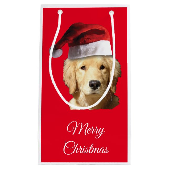 Merry Christmas Golden Retriever Small Gift Bag (Front)