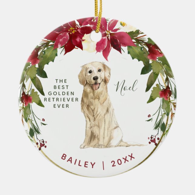 Merry Christmas Golden Retriever | Your Dogs Photo Ceramic Ornament (Front)