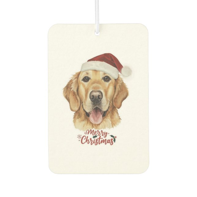 Merry Christmas Golden Retriver dog   Car Air Freshener (Front)