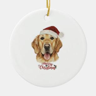 Merry Christmas Golden Retriver dog Ceramic Ornament