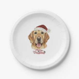 Merry Christmas Golden Retriver dog Paper Plate