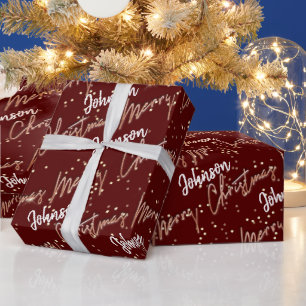 Merry Christmas Golden Script From Name Rose Wrapping Paper