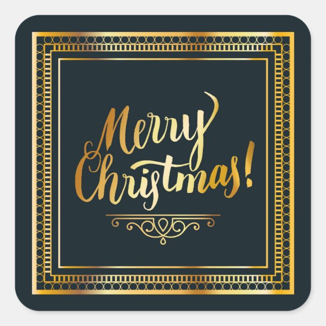 Merry Christmas Golden Script Typography Square Sticker (Front)