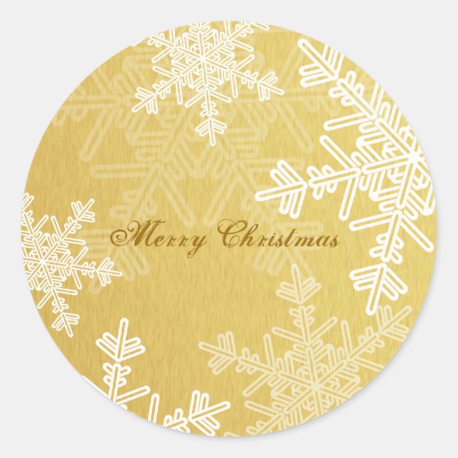 Merry Christmas Golden Snowflake Minimalist Script Classic Round Sticker (Front)