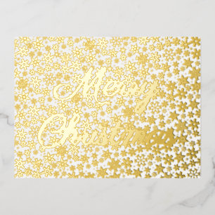 Merry Christmas golden snowflakes elegant script Foil Holiday Postcard