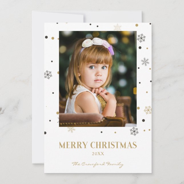 Merry Christmas Golden Snowflakes Family Photo (Front)