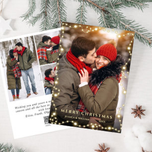 Merry Christmas Golden Sparkle 4 PHOTO Greeting Holiday Card