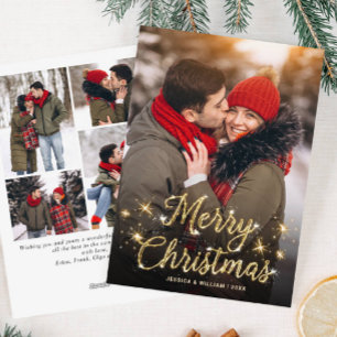 Merry Christmas Golden Sparkle 5 PHOTO Greeting Holiday Card