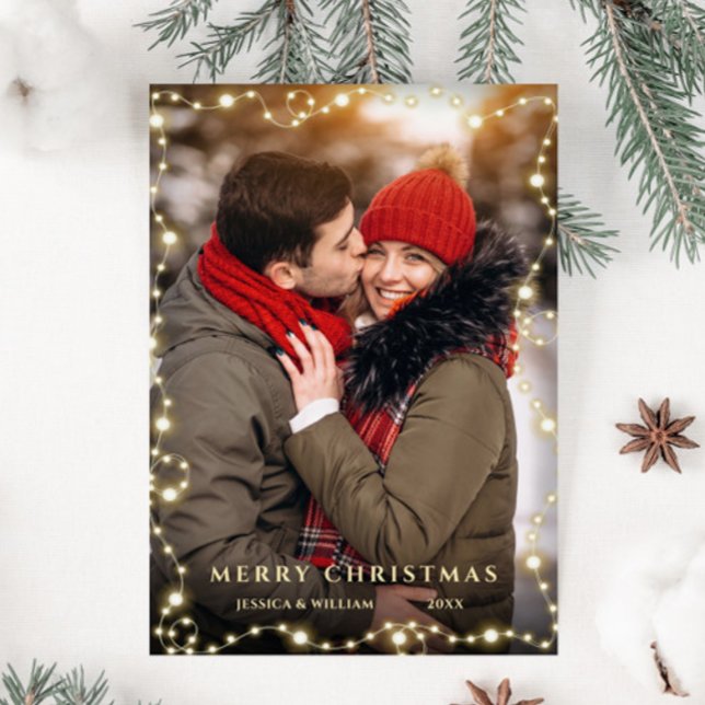 Merry Christmas Golden Sparkle PHOTO Greeting Holiday Card (Creator Uploaded)