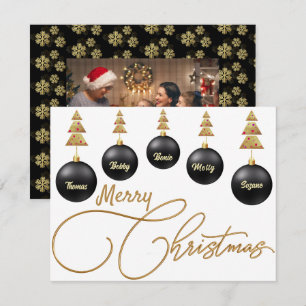 Merry Christmas! Golden Tree Photo on Back white Holiday Card