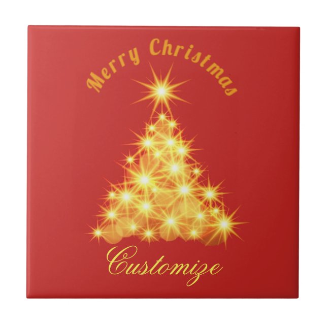 Merry Christmas Golden Tree Thunder_Cove Ceramic Tile (Front)