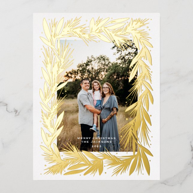 Merry Christmas Golden Wreath Foil Holiday Postcard (Front)