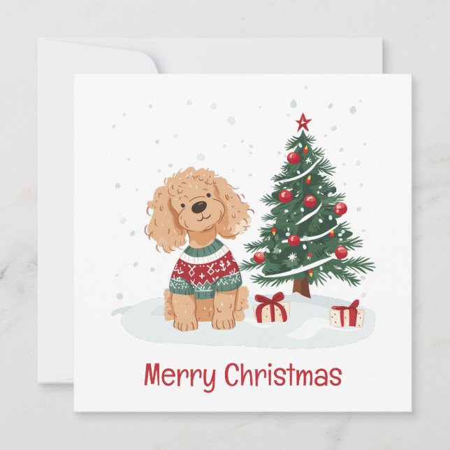 Merry Christmas Goldendoodle Dog Holiday Card (Front)