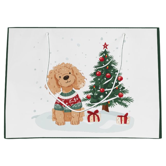 Merry Christmas Goldendoodle Dog Large Gift Bag (Front)