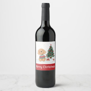 Merry Christmas Goldendoodle Dog Wine Label