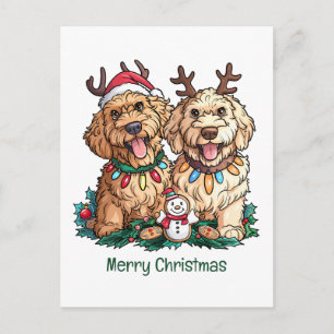 Merry Christmas Goldendoodle Dogs Holiday Postcard