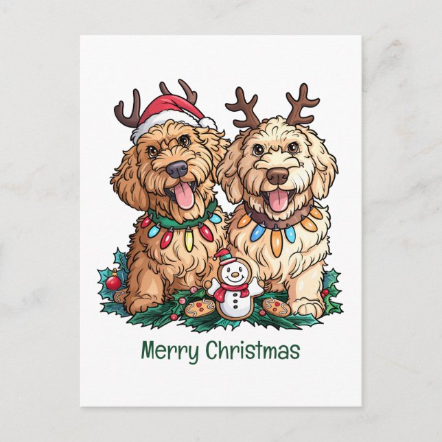 Merry Christmas Goldendoodle Dogs Holiday Postcard (Front)