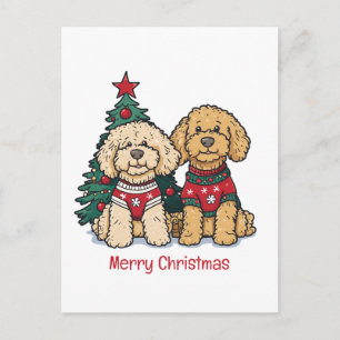 Merry Christmas Goldendoodle Dogs Holiday Postcard