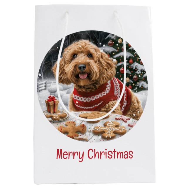 Merry Christmas Goldendoodle Dogs Medium Gift Bag (Front)