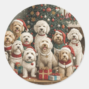 Merry Christmas Goldendoodle Puppy Dogs Classic Round Sticker