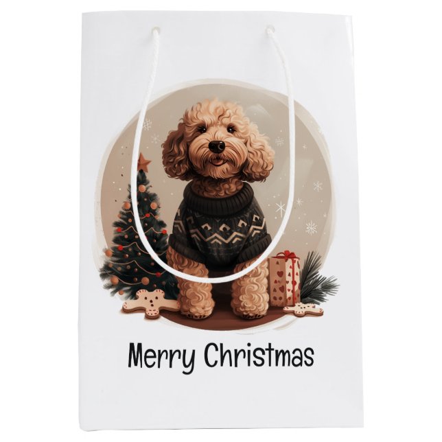 Merry Christmas Goldendoodle Puppy Dogs Medium Gift Bag (Front)