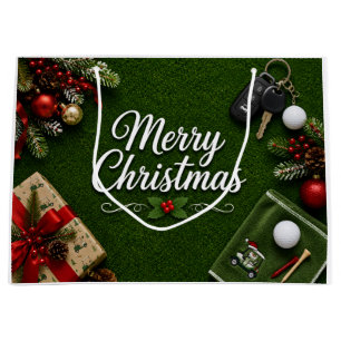 Merry Christmas Golf on Putting Green Holiday Large Gift Bag