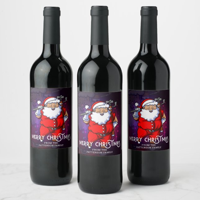 Merry Christmas Golf Sports Santa Personalised Wine Label (Bottles)
