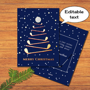 Merry christmas golf tree custom text blue foil holiday card