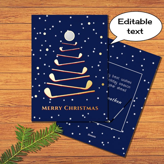Merry christmas golf tree custom text blue foil holiday card (Creator Uploaded)