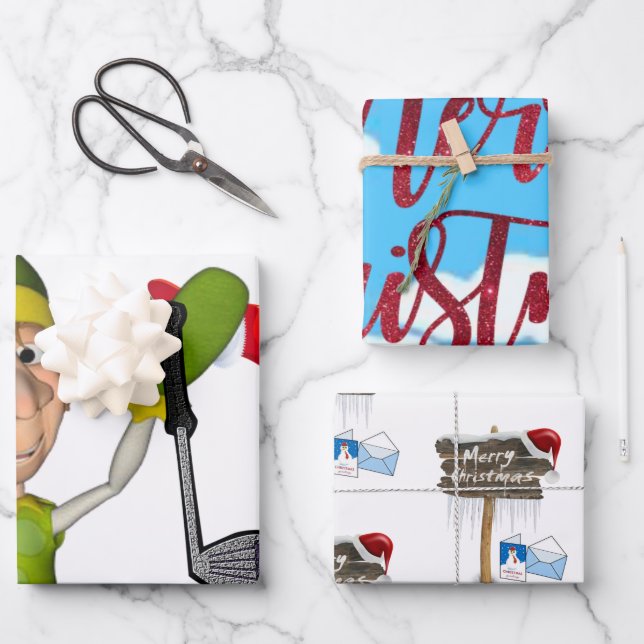 Merry Christmas Golfer Santa Sheets Wrapping Paper (Front)