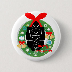 merry christmas gorilla 6 cm round badge